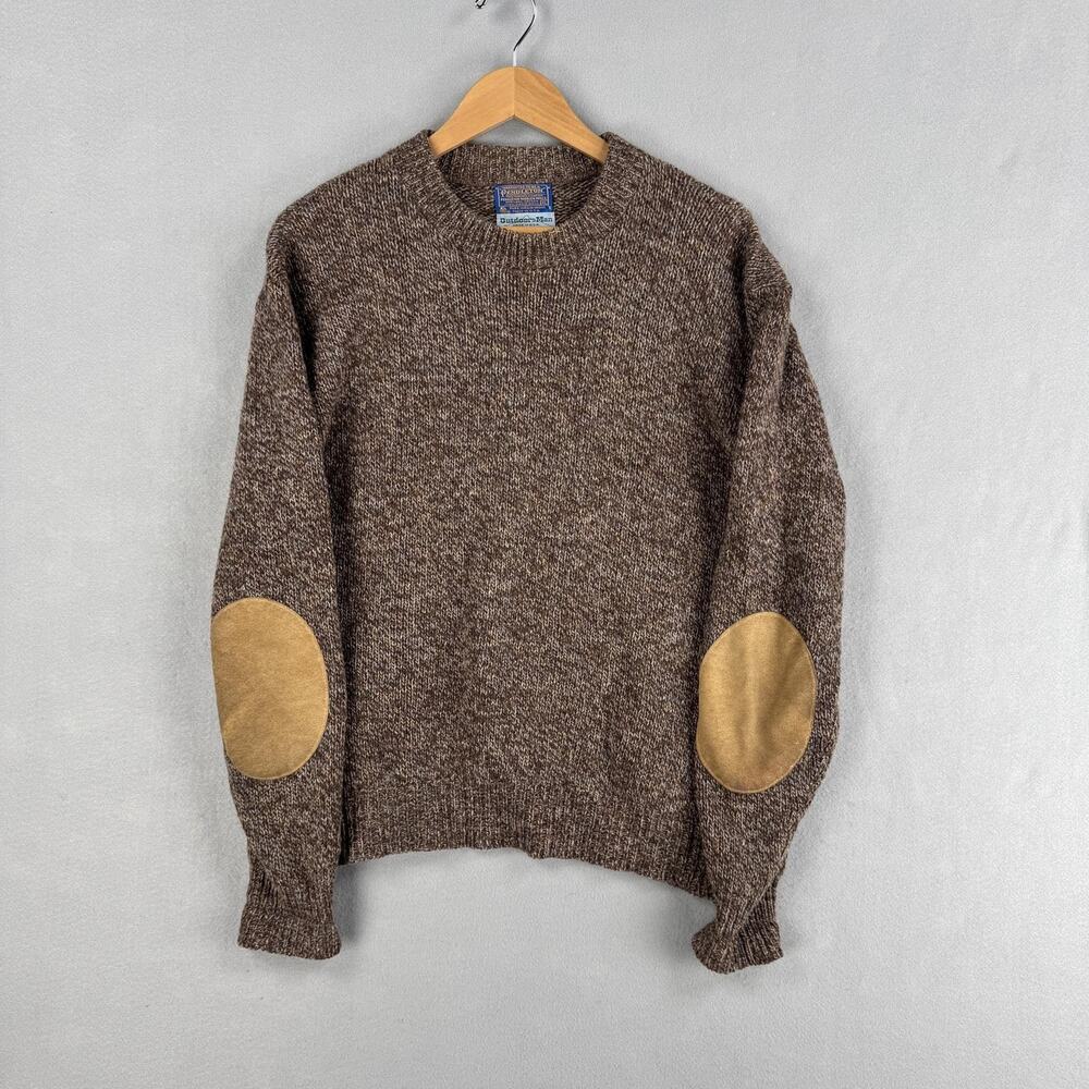 Vintage Pendleton Outdoorsman Sweater Mens XL Brown Wool Elbow Patch Knit USA - Picture 1 of 7